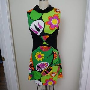 60s psychedelic mod floral vintage mini dress